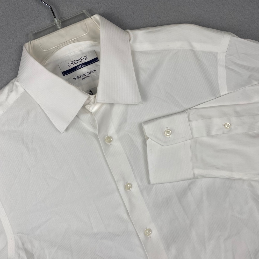 Cremieux Slim Fit White Herringbone 100% Pima Cotton Non-Iron Dress Shirt 16 34